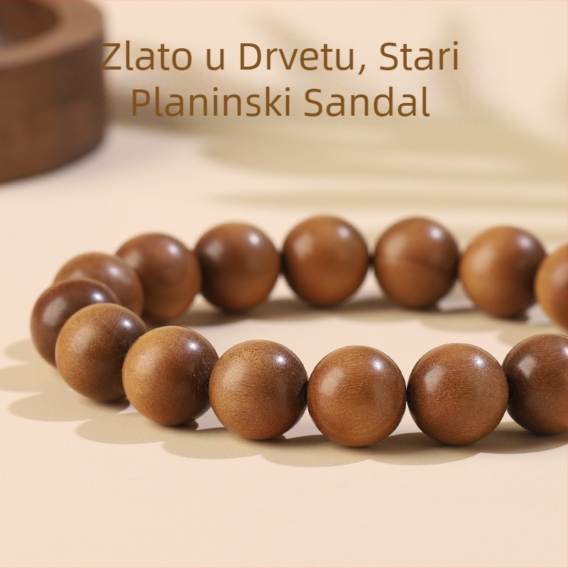 Mysore sandalwood – narukvica i ogrlica, 10 mm okrugle perle, 108 perli, ručno polirano, unisex