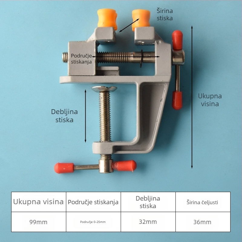 Mini stolni stezna s aluminijskim legura tijelo za orahe perle — stezna za perle i držač oraščića