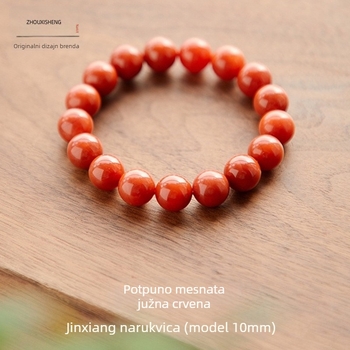 Narukvica - Prirodna, Unisex; okrugle perle; agat; polirani