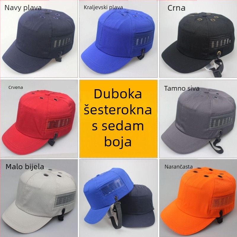 Pamukasta baseball zaštitna kapa, prozračna i lagana, s visokim vrhom i kratkim šiltom, mogućnost prilagodbe logotipa