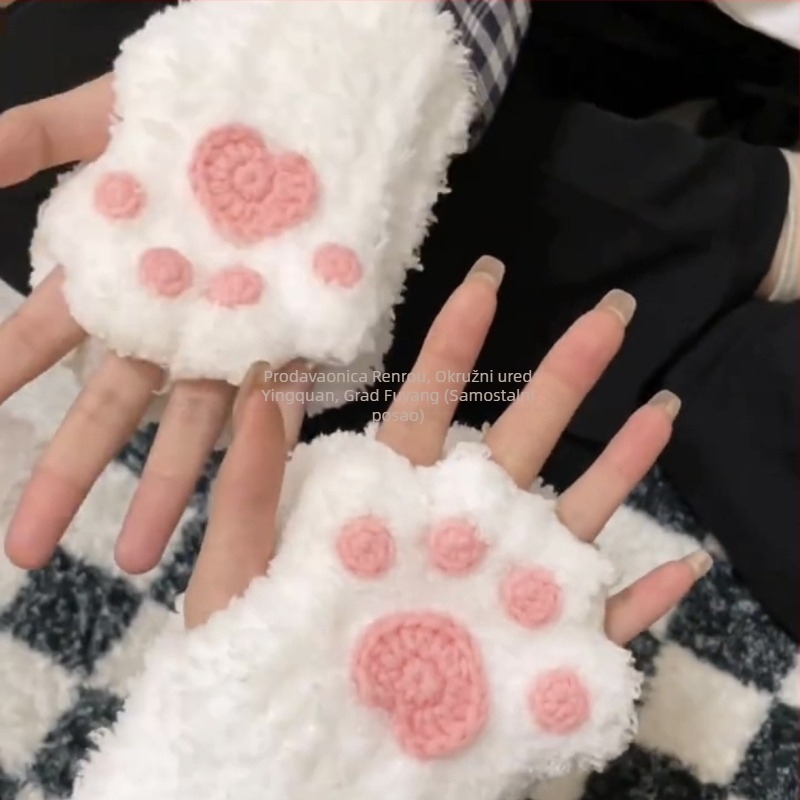 Rukavice s mačjim šapicama - pola prsta, plišano ispletene, topli, za djecu, ljeto 2021