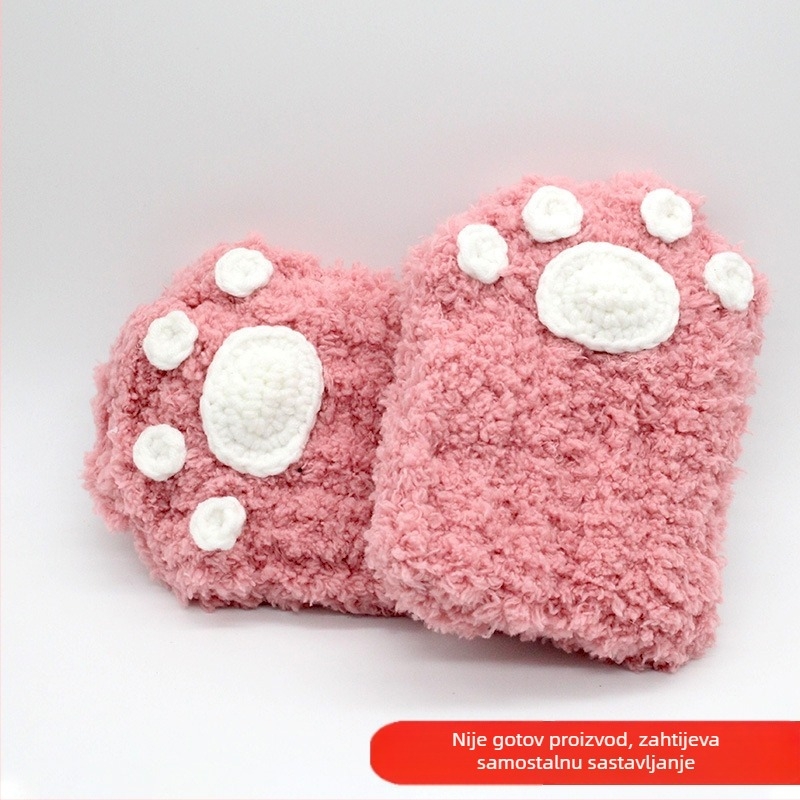 Rukavice s mačjim šapicama - pola prsta, plišano ispletene, topli, za djecu, ljeto 2021