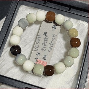 Narukvica s Bodhi perlama i Bodhi korijenom, unisex prirodni stil, 21 perli, individualno pakiranje