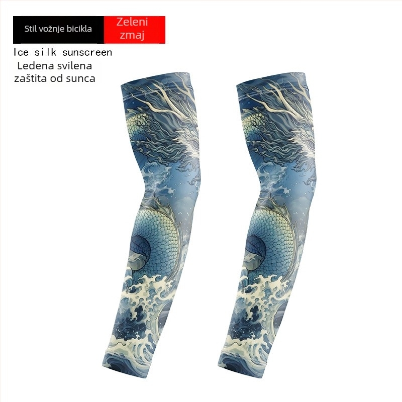 Tattoo dizajn cvijeća na rukavima za biciklizam – Ice Silk tkanina, UV zaštita, poliester s do 10% elastana