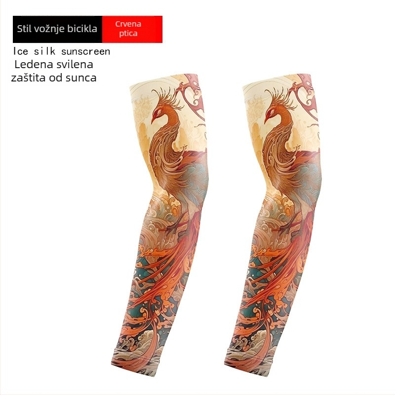 Tattoo dizajn cvijeća na rukavima za biciklizam – Ice Silk tkanina, UV zaštita, poliester s do 10% elastana