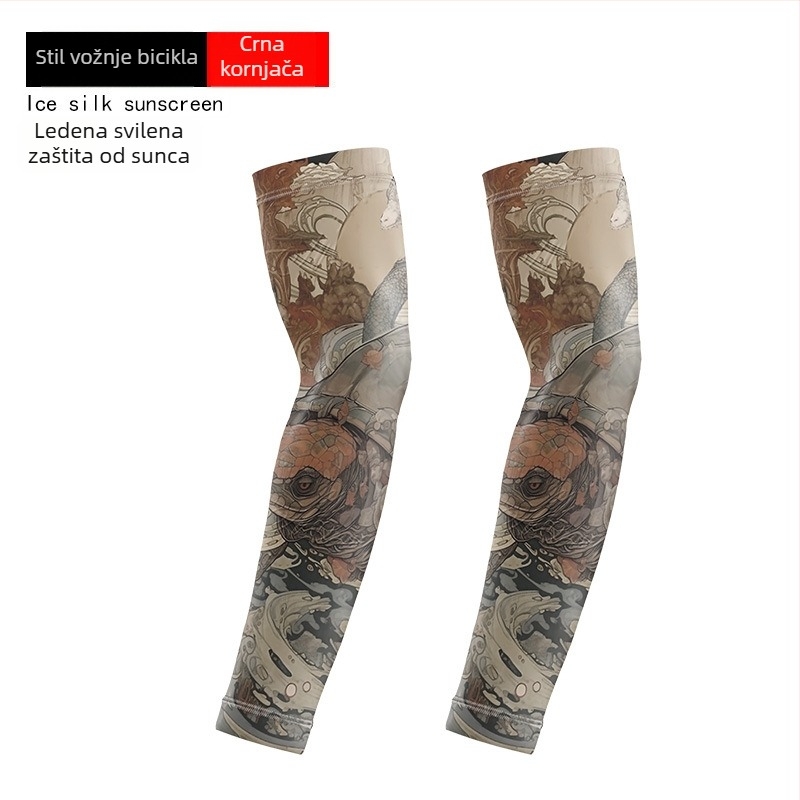 Tattoo dizajn cvijeća na rukavima za biciklizam – Ice Silk tkanina, UV zaštita, poliester s do 10% elastana