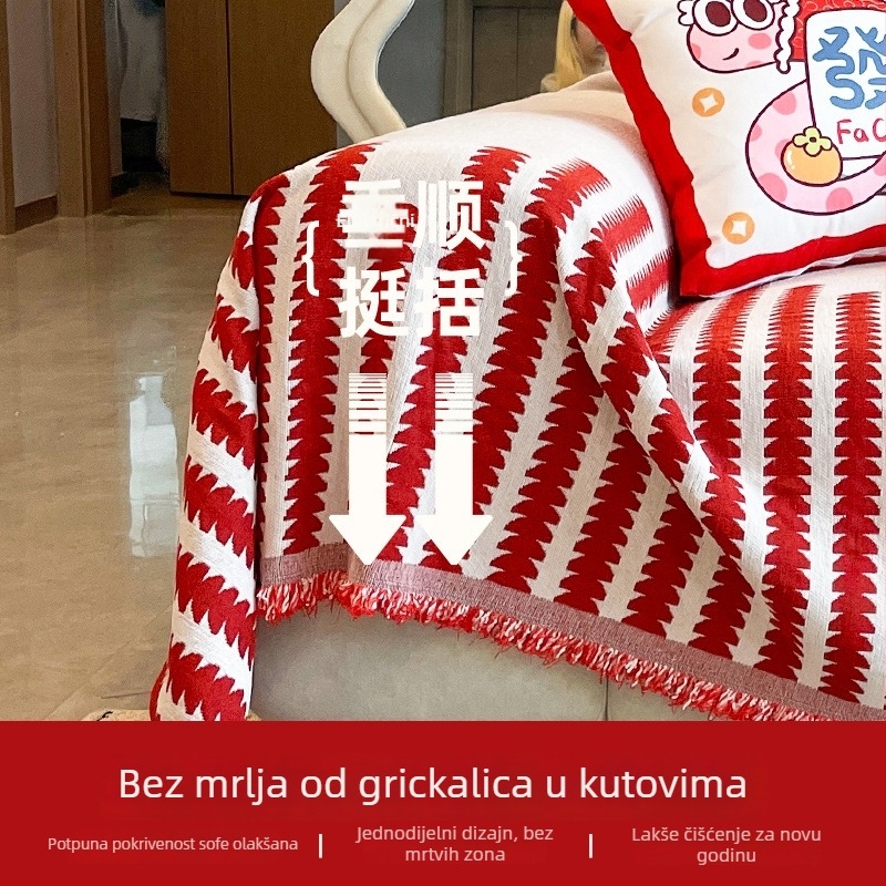 Jednodijelno potpuno prekrivanje kauča za svadbu, crvena chenille tkanina, dekoracija prostora