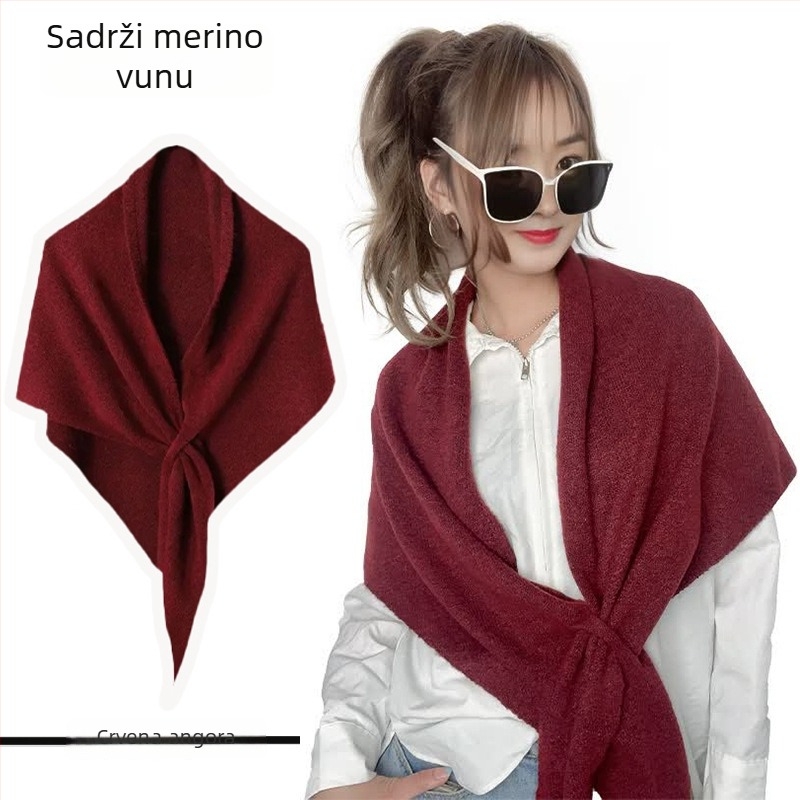 Trokutasti šal od poliestera, warp pleteni uzorak, jednobojni uzorak, zadržava toplinu