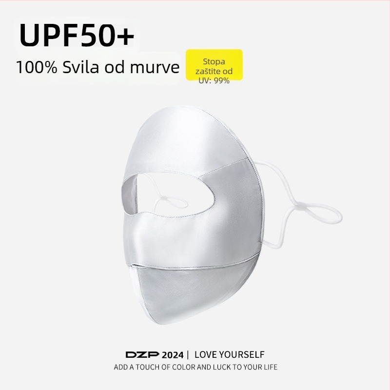 100% svila maska za lice, potpuno pokrivanje, prozračna, UV zaštita, proljeće 2024
