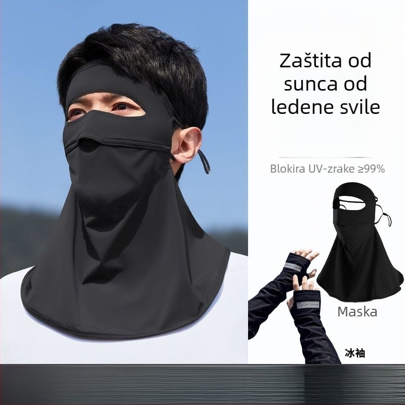 Muška UV zaštitna maska za ljetnu vanjsku vožnju biciklom — prozračna viskozna tkanina Ice Silk, potpuno prekrivanje lica