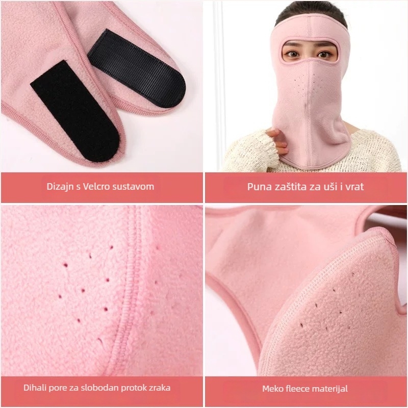 Zimska maska za cijelo lice od polar fleecea, s trakom za glavu, UV zaštita UPF50+, monokromni uzorak