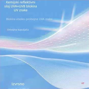 Muška košulja za zaštitu od sunca od tanke ice-silk tkanine, slobodan kroj, odvojiva kapuljača i zatvarač sprijeda