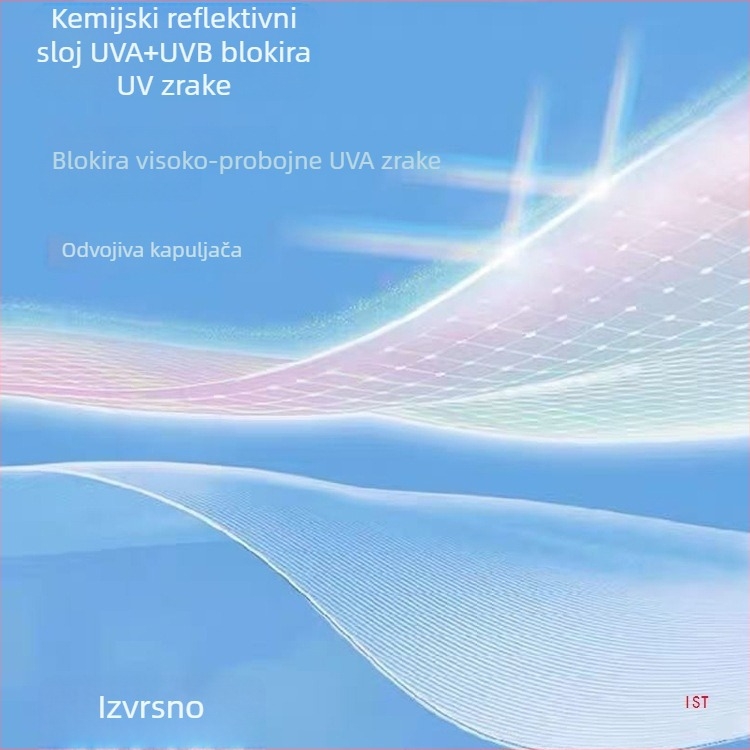 Muška košulja za zaštitu od sunca od tanke ice-silk tkanine, slobodan kroj, odvojiva kapuljača i zatvarač sprijeda