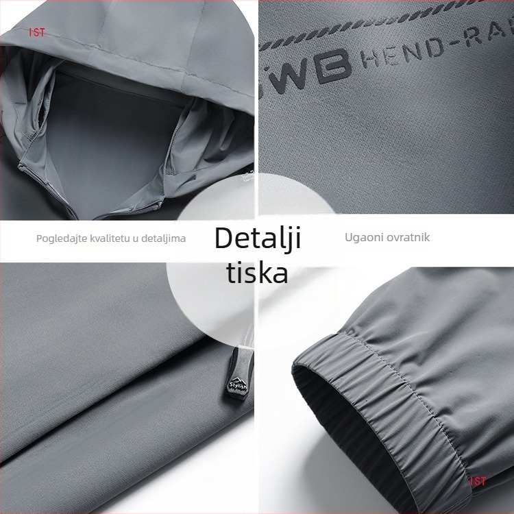 Muška košulja za zaštitu od sunca od tanke ice-silk tkanine, slobodan kroj, odvojiva kapuljača i zatvarač sprijeda