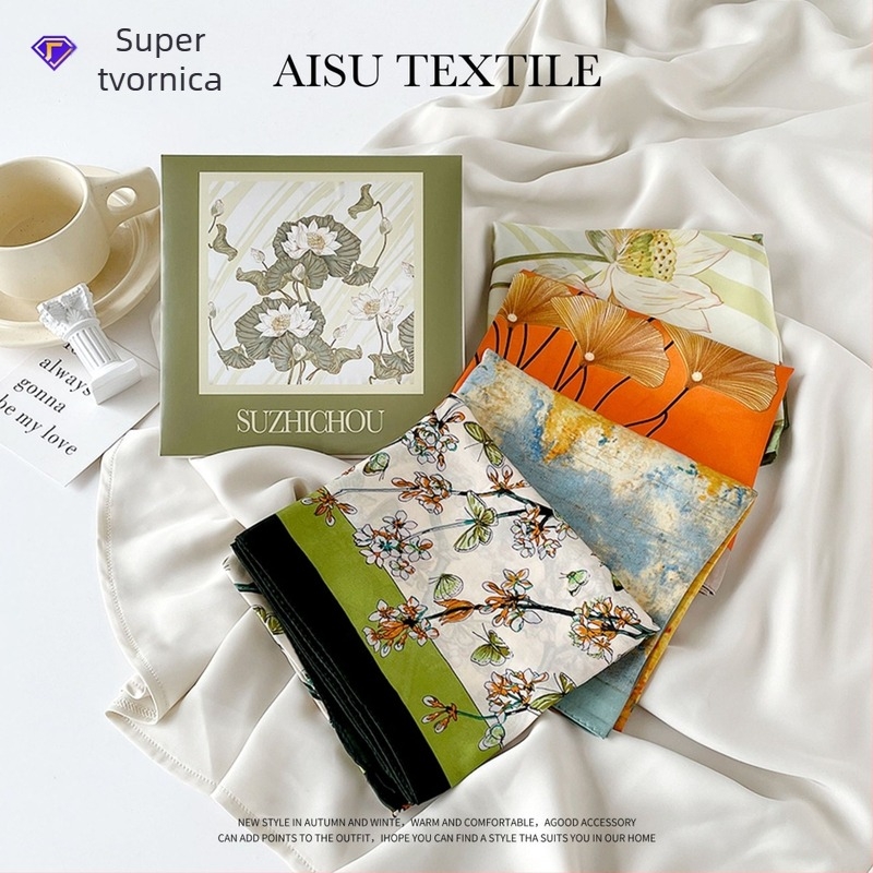 Šal Suzhi Silk od satensko-šifona — kvadratni, lagani luksuz, otisak, ljetna kolekcija