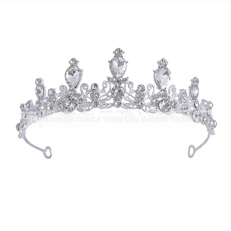 Vjenčana tiara za glavu s bijelim cirkon kristalima, osnovna legura, elektroplakirani završetak