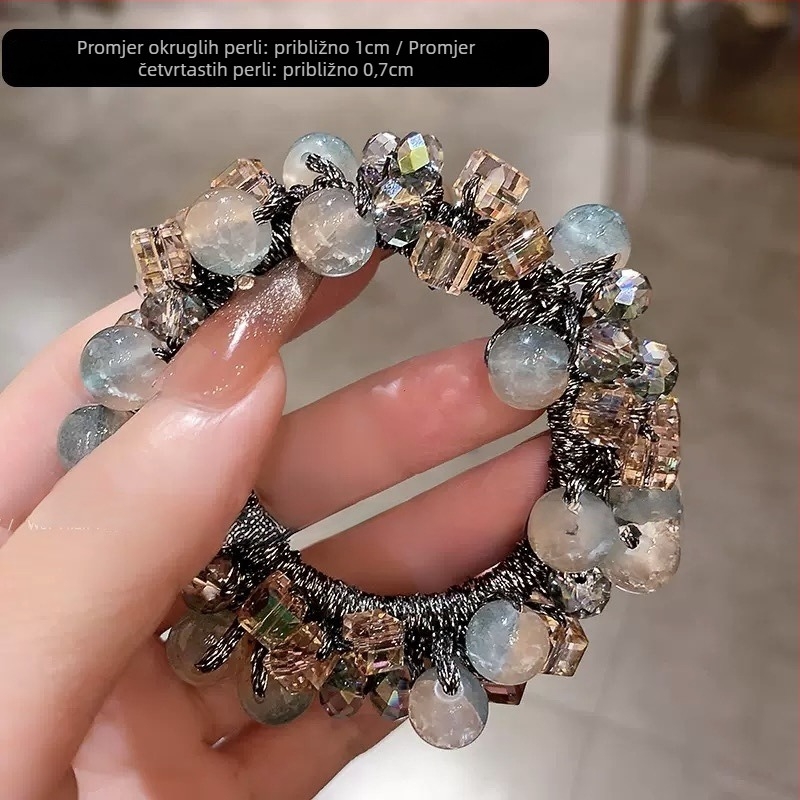 Gumica za kosu s kristalnim perlama, korejski stil, visoka elastičnost, pleteni dizajn