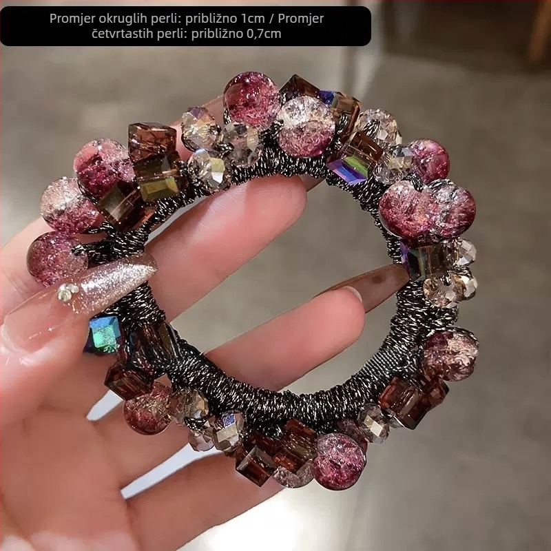 Gumica za kosu s kristalnim perlama, korejski stil, visoka elastičnost, pleteni dizajn