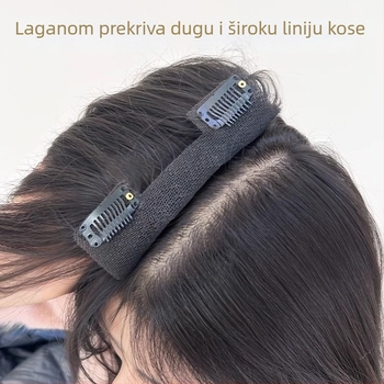 Perika s bangsom, srednje razdvajanje, pahuljast i prirodan izgled, kosa od žice otporne na visoke temperature, I-oblik blok zamjenskih bangs, mehanizam