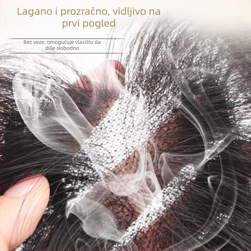 Perika s bangsom, srednje razdvajanje, pahuljast i prirodan izgled, kosa od žice otporne na visoke temperature, I-oblik blok zamjenskih bangs, mehanizam