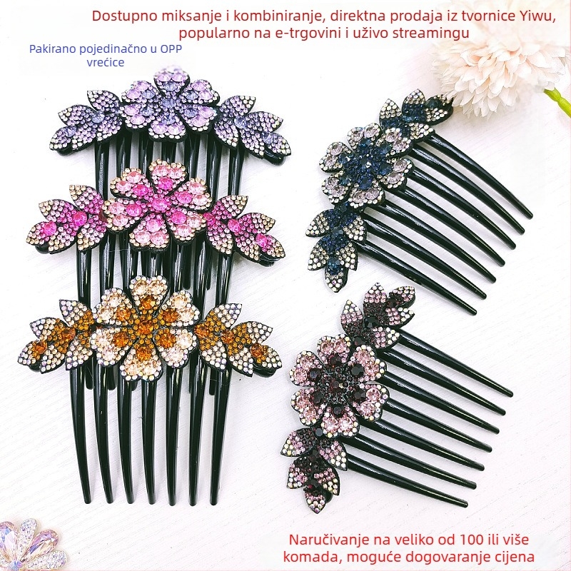 Korejski stil dodatak za kosu s cvjetnim kristalima | Materijal: tkanina + kristali; za žene; neovisno pakiranje