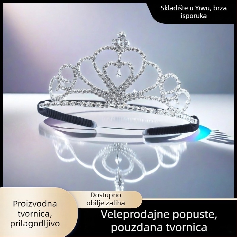 Dječji dodaci za glavu, kruna od rhinestona, princes stil (Materijal: Rhinestone; Oblik: Kruna; Obrada: Elektroplatiranje; Kristali: Bijeli kristali)