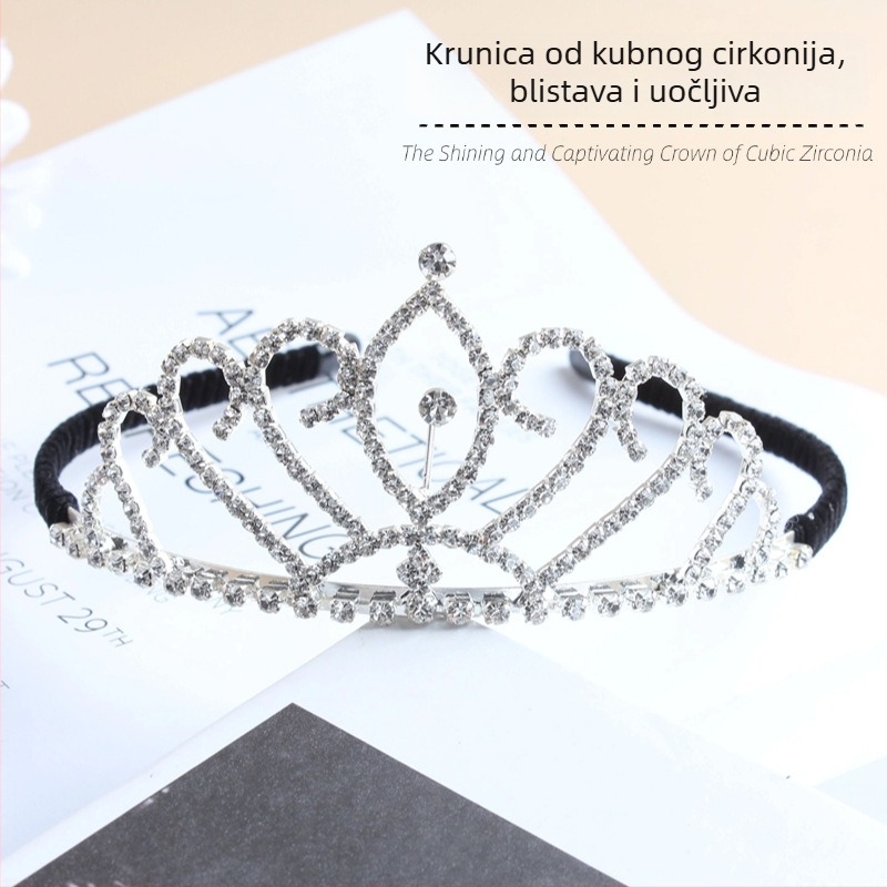 Dječji dodaci za glavu, kruna od rhinestona, princes stil (Materijal: Rhinestone; Oblik: Kruna; Obrada: Elektroplatiranje; Kristali: Bijeli kristali)
