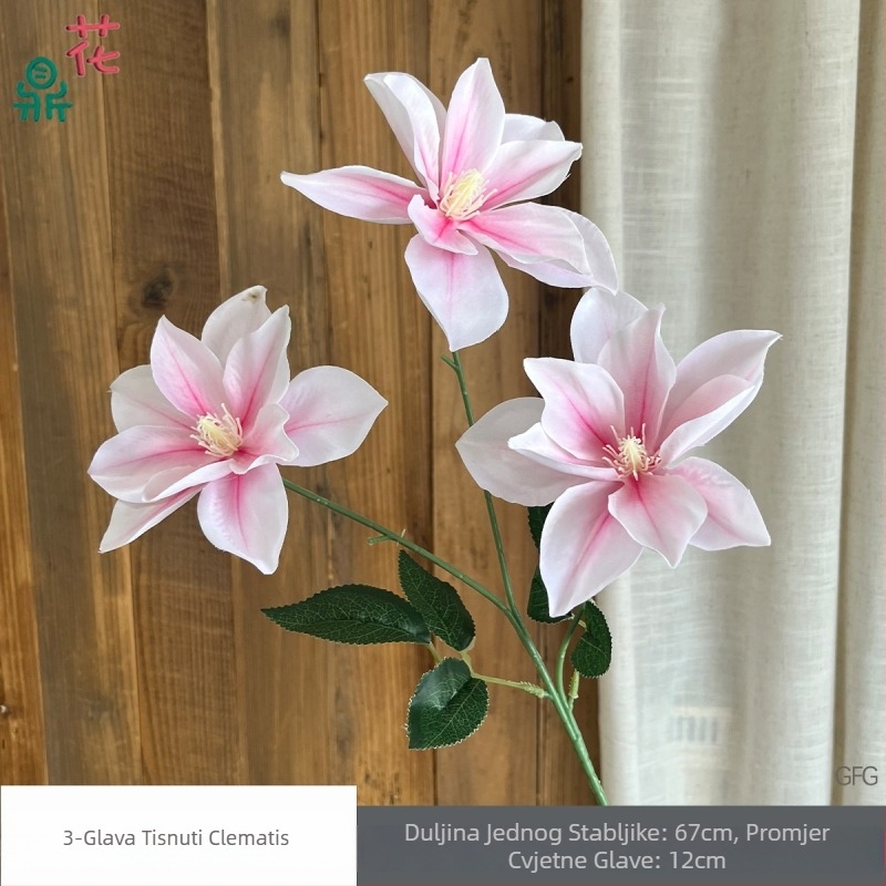 Vjenčani satenski cvjetovi – 3-glave Clematis i ljiljan, sintetičko cvijeće za kosu i fotografiranje, reljefni detalji