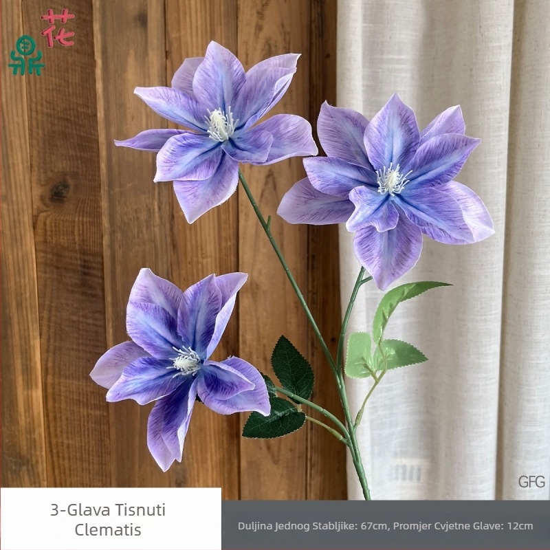 Vjenčani satenski cvjetovi – 3-glave Clematis i ljiljan, sintetičko cvijeće za kosu i fotografiranje, reljefni detalji