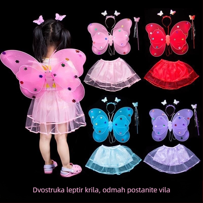 Kostimni set perike: anđeoska i leptirova krila, čarobna štapić i svijetleći stražnji dodatak (tekstil)