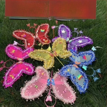 Set leptirovih krila u tri dijela s mrežastim leđima – LED svjetlo, tkanina, za uzrast 15–35 godina, uključena video uputa