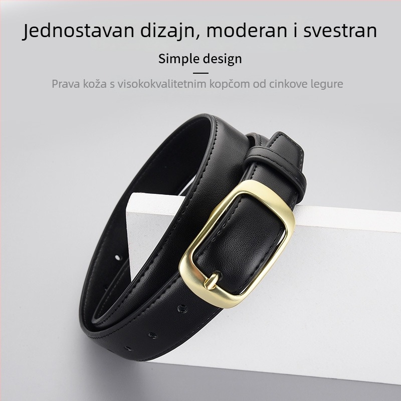 Ženski remen od prave kože s kopčom na pin, dvostruka goveđa koža, širina 2.8 cm, kopča od cinkove zlitine, minimalistički i svestran stil