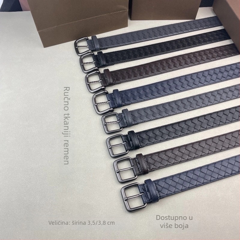 Muški kožni kaiš od bivlje kože s metalnom kopčom i kopčom s iglom