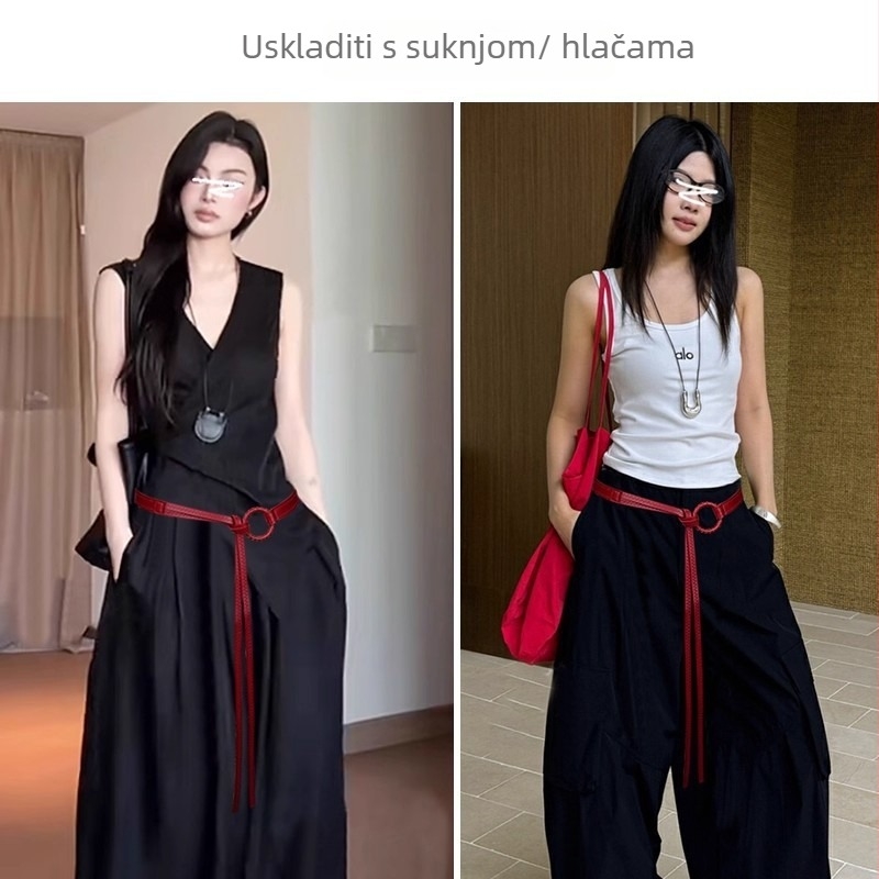 Uska strukna traka od PU kože, kopča s klinom, ručna izrada, umjetnički retro stil