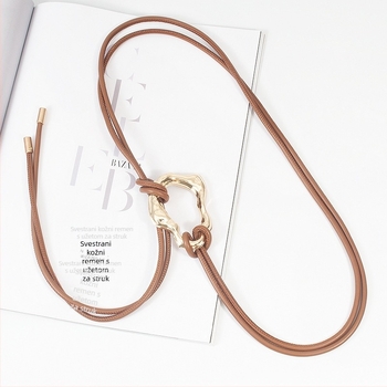 Ženski PU pojas s metalnom kopčom, zatvaranje čvorom, uska širina ispod 2 cm, elektroplatirani završetak