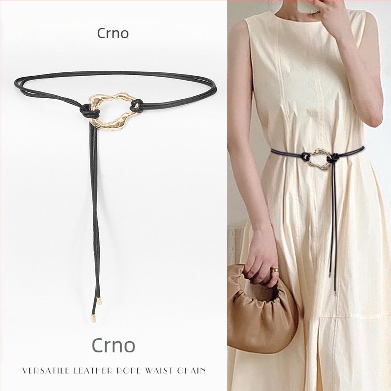 Ženski PU pojas s metalnom kopčom, zatvaranje čvorom, uska širina ispod 2 cm, elektroplatirani završetak