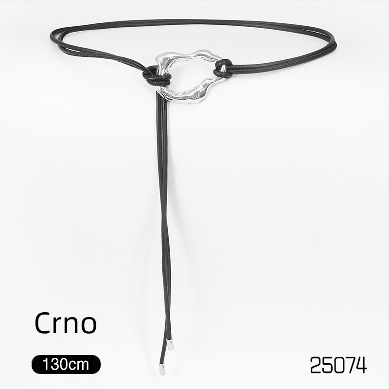 Ženski PU pojas s metalnom kopčom, zatvaranje čvorom, uska širina ispod 2 cm, elektroplatirani završetak