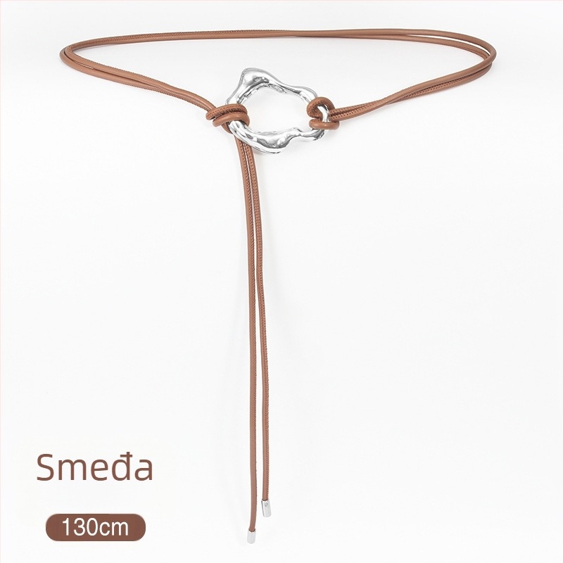 Ženski PU pojas s metalnom kopčom, zatvaranje čvorom, uska širina ispod 2 cm, elektroplatirani završetak