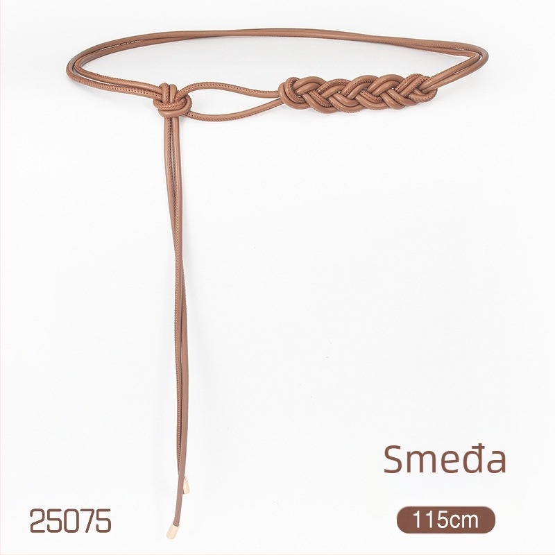 Ženski PU pojas s metalnom kopčom, zatvaranje čvorom, uska širina ispod 2 cm, elektroplatirani završetak