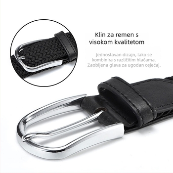 Platneni pojas za muškarce s elastičnim trakom, kopča od legure pravokutnog oblika s pin mehanizmom, ležerni stil, uzorak s slovima