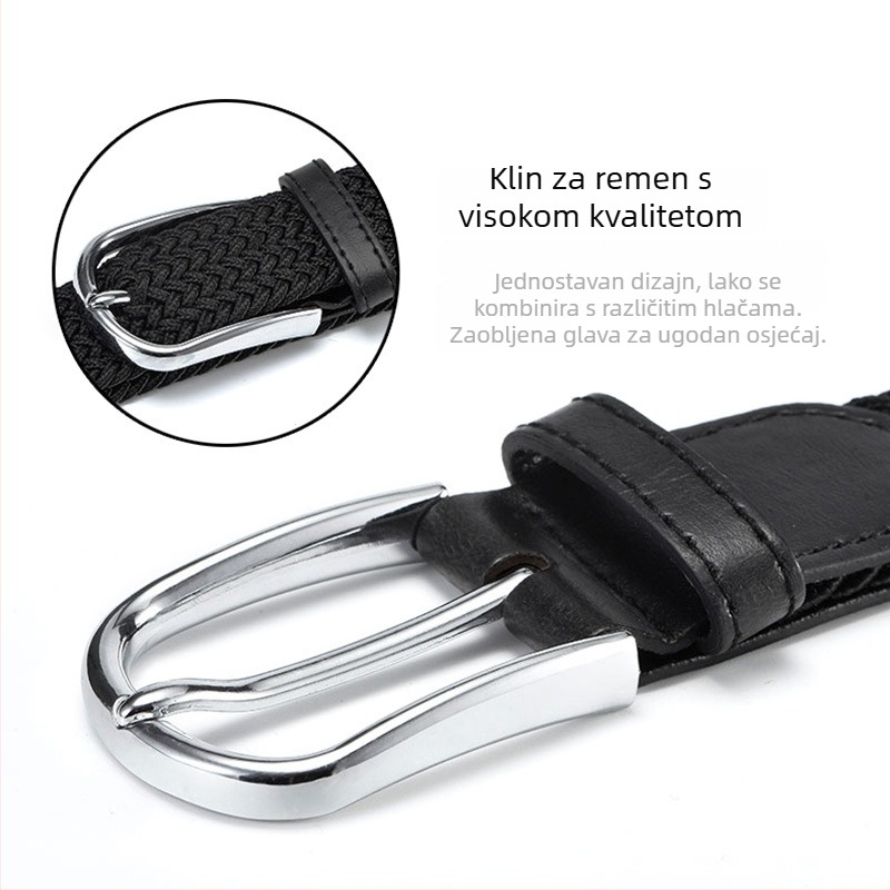 Platneni pojas za muškarce s elastičnim trakom, kopča od legure pravokutnog oblika s pin mehanizmom, ležerni stil, uzorak s slovima