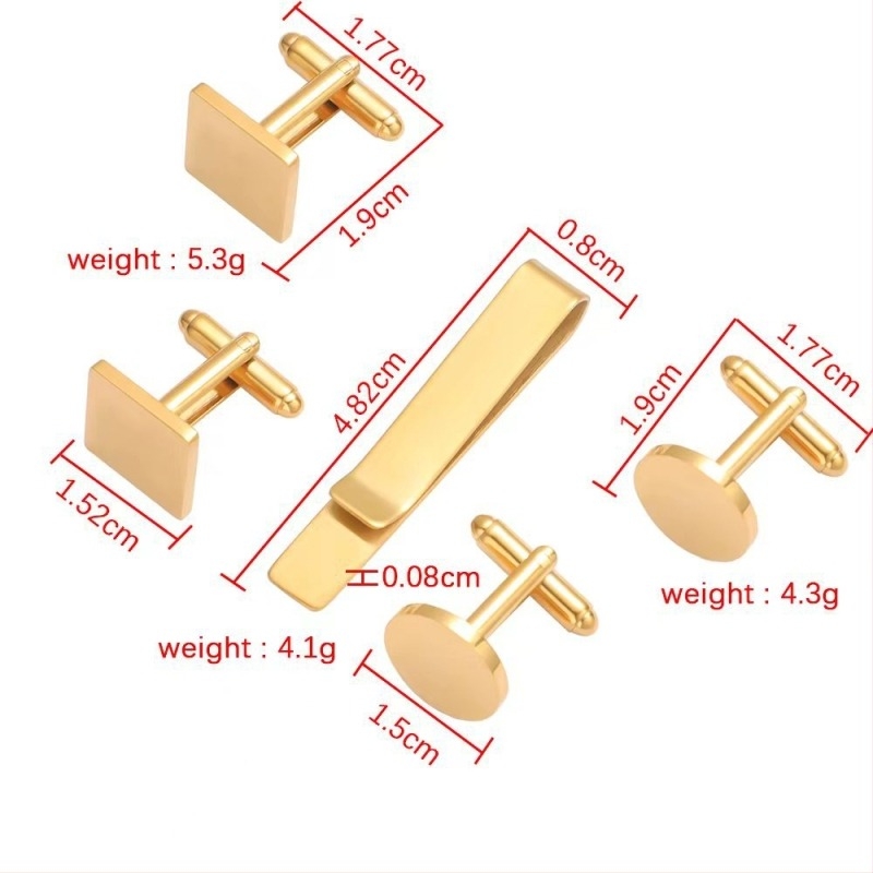 Set klipsa za kravatu i manšete od titan čelika za muškarce — monokromatski geometrijski dizajn, ravna glava, elektroplatirani završetak