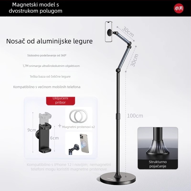 Držač za mobitel za snimanje iznad, fotografiranje hrane, crtanje, snimanje videa i prijenos uživo, magnetsko pričvršćivanje za tablet