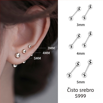 JOLLY S999 Sterling Srebro – dvostruko glavne naušnice s vijčanim zatvaračem za uho, pogodne za spavanje, polirani završetak