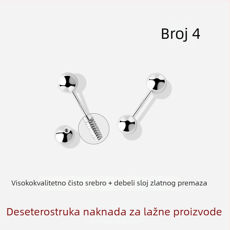 JOLLY S999 Sterling Srebro – dvostruko glavne naušnice s vijčanim zatvaračem za uho, pogodne za spavanje, polirani završetak