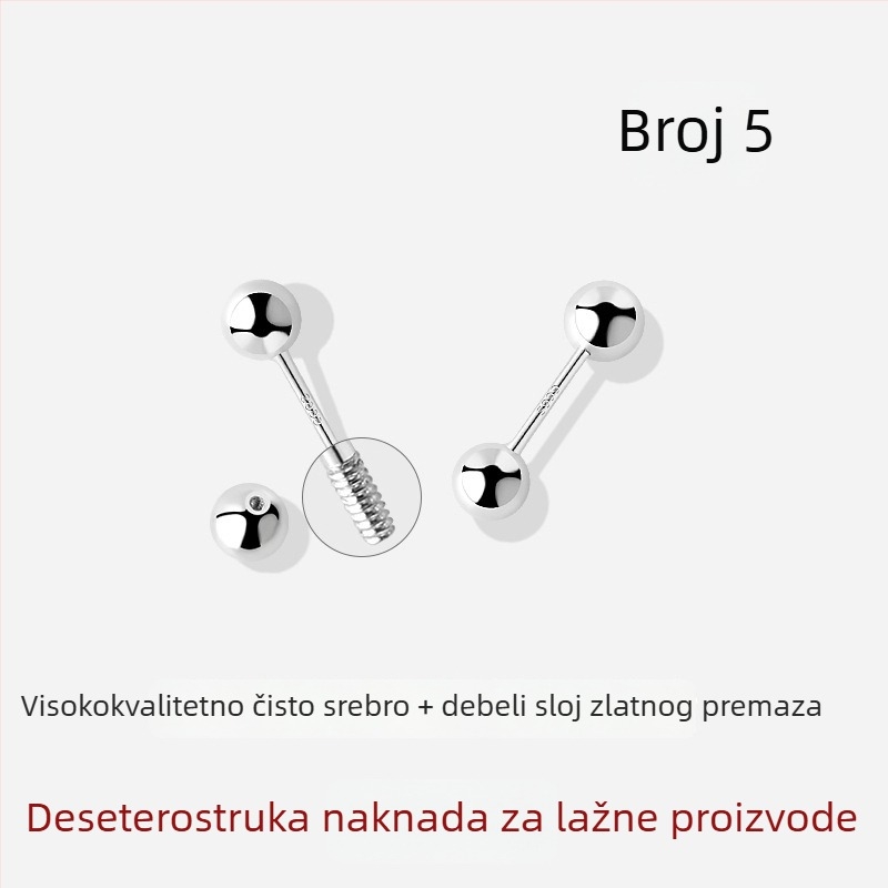 JOLLY S999 Sterling Srebro – dvostruko glavne naušnice s vijčanim zatvaračem za uho, pogodne za spavanje, polirani završetak