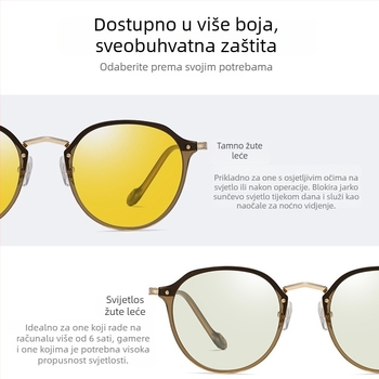 TR90 naočale protiv plave svjetlosti, ultra lagane, postoperativna oporavak naočale, metalni okvir, 1.8 mm sintetičke leće, 77% propusnost, model 2347