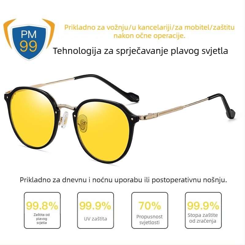 TR90 naočale protiv plave svjetlosti, ultra lagane, postoperativna oporavak naočale, metalni okvir, 1.8 mm sintetičke leće, 77% propusnost, model 2347