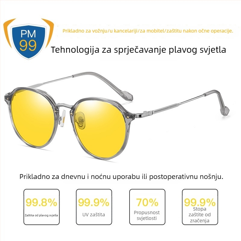 TR90 naočale protiv plave svjetlosti, ultra lagane, postoperativna oporavak naočale, metalni okvir, 1.8 mm sintetičke leće, 77% propusnost, model 2347