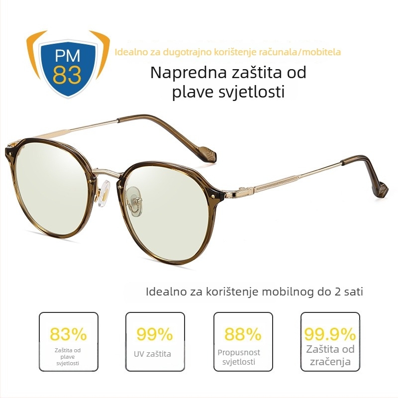TR90 naočale protiv plave svjetlosti, ultra lagane, postoperativna oporavak naočale, metalni okvir, 1.8 mm sintetičke leće, 77% propusnost, model 2347